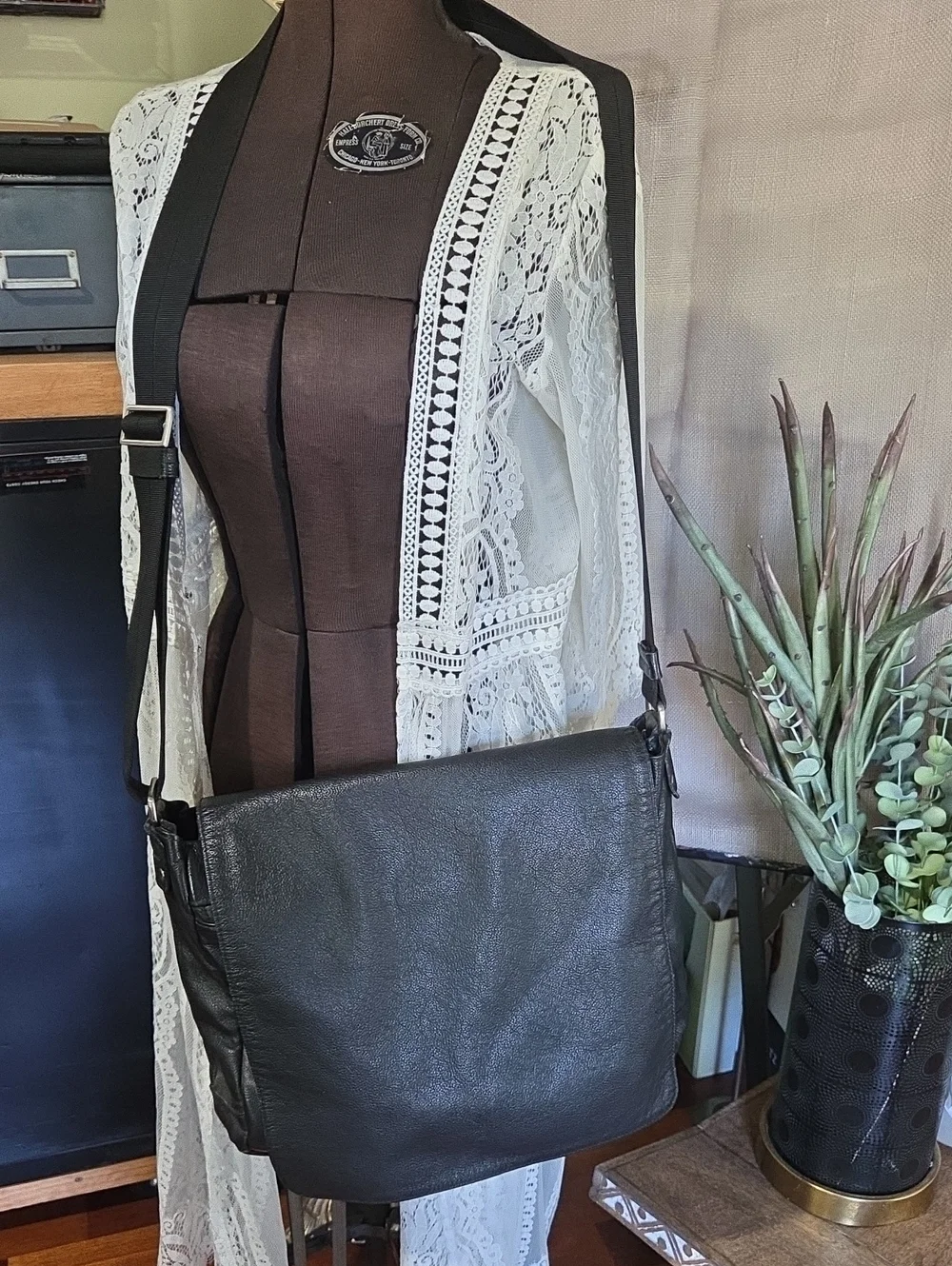 Like New! Jack Georges Black Leather Crossbody Messenger Bag